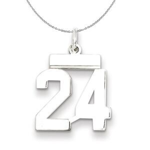 Silver, Athletic Collection, Small Polished Number 24 Necklace - 24 In